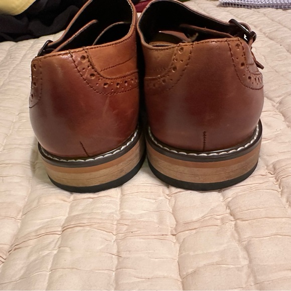 Bar III Men's 8.5 Jesse Leather Monk-Strap Oxfords Cognac Double Buckle Retro - Picture 3 of 4